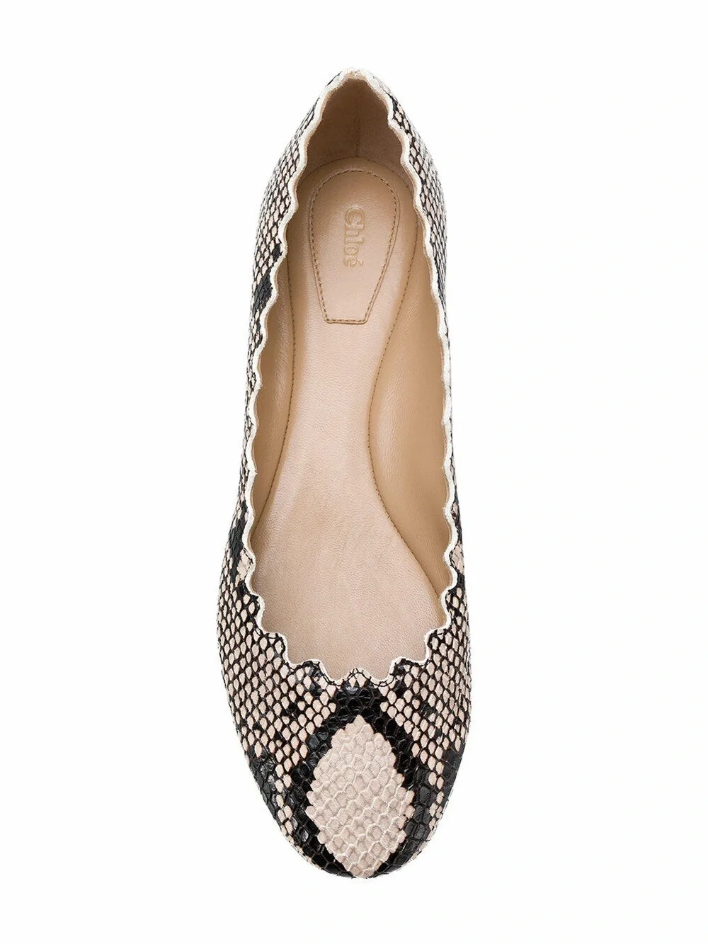 Chloe Lauren Python Embossed Scalloped Leather Ballet Flats